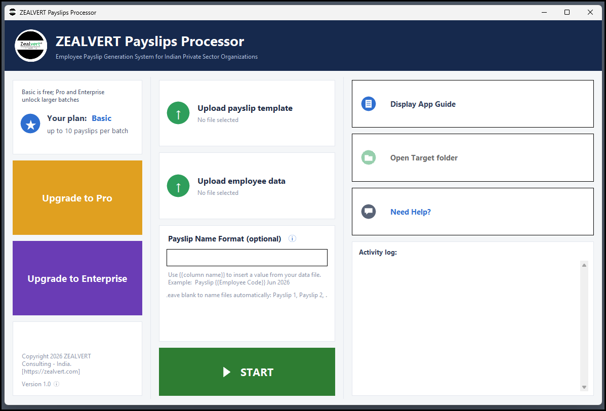 ZEALVERT Payslips Processor application interface